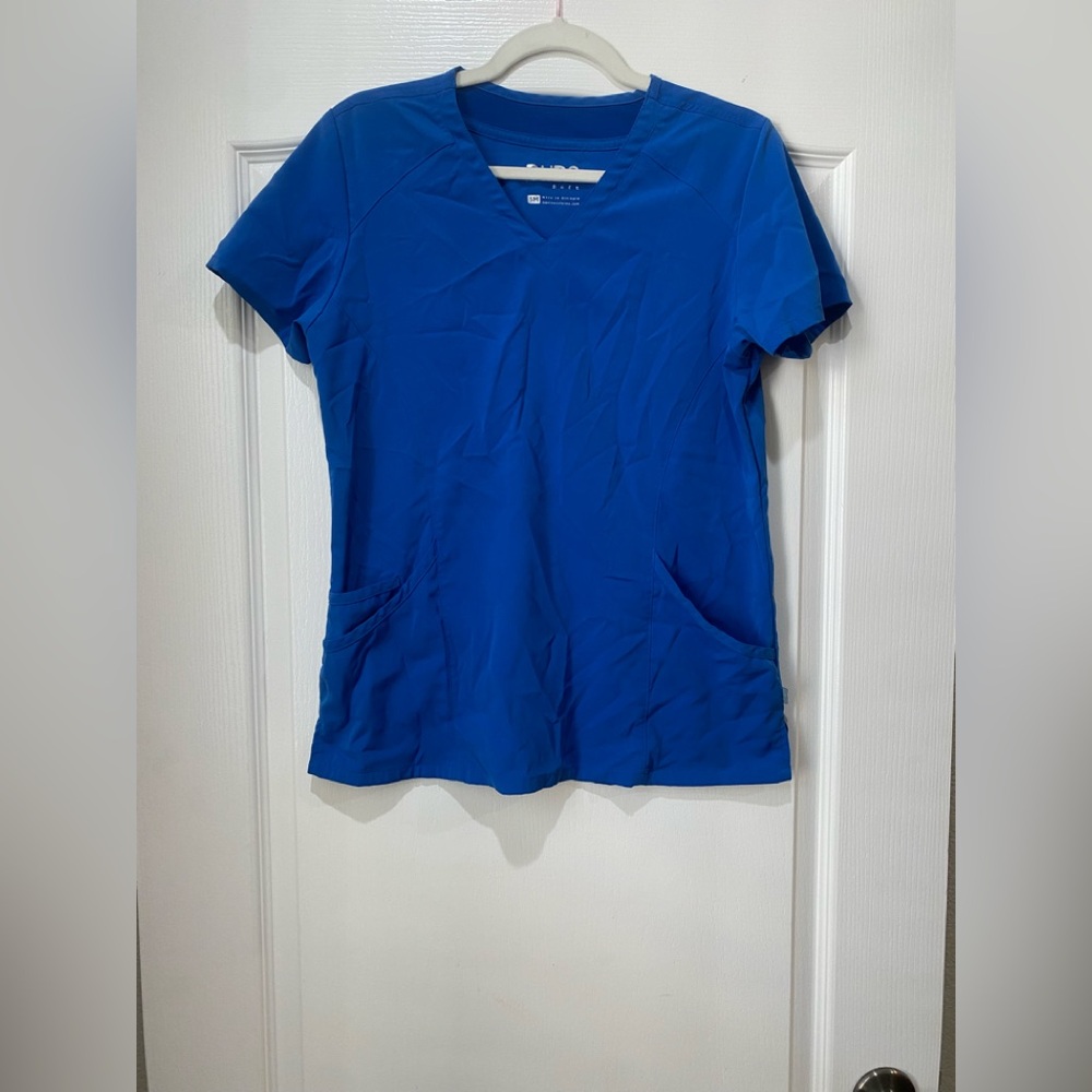 Pure Vivid Blue Short Sleeve scrub Women's Top